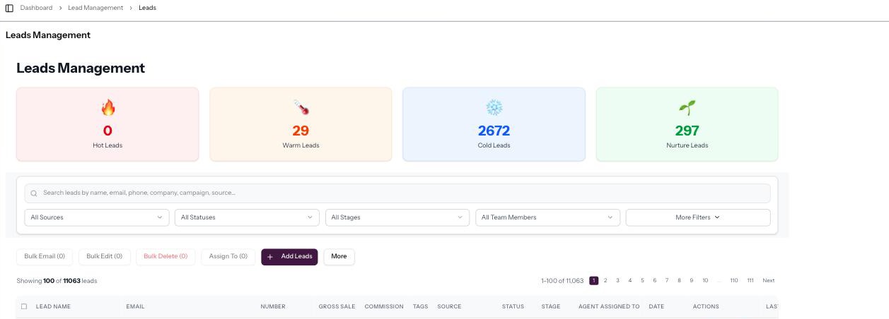 Actual Asan lead-management screenshot